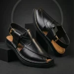 Black Premium Leather Peshawari Chappal for Men – Handmade Black Kaptaan Chappal Pakistan