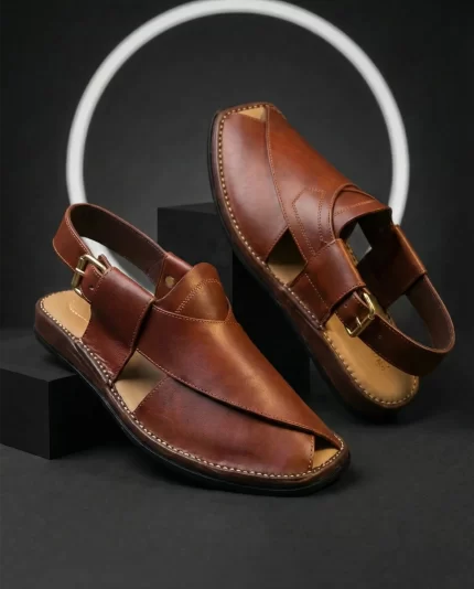 Classic Tan Leather Peshawari Chappal for Men – Handmade Tan Kaptaan Chappal Pakistan